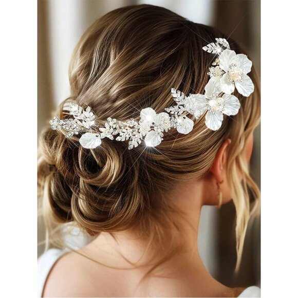 Flower Bridal Hair Vine Silver Wedding Headband Accessories for Women main image 6